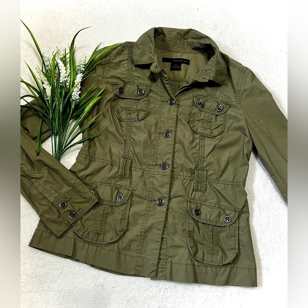 Calvin Klein Olive Green Utility Military Jacket - Medium